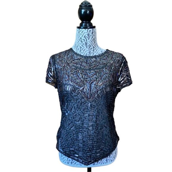 Carlisle‎ Mesh, Bead and Sequin Embellished Short Sleeve Top Black Size 6 - Picture 4 of 12